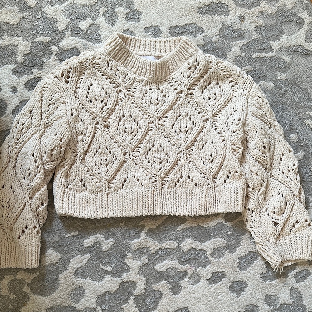 Zara Cream Cowl Neck Cable Knit Sweater